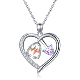10K 14K 18K Gold Heart Birthstone Personalized Engraved Stethoscope Pendant Necklace