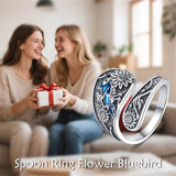 Sterling Silver Blue Jay Adjustable Spoon Ring