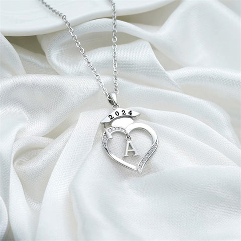 925 Sterling Silver Heart Initial Letter Necklace Class of 2024 Gifts High School Senior College Graduation Gifts