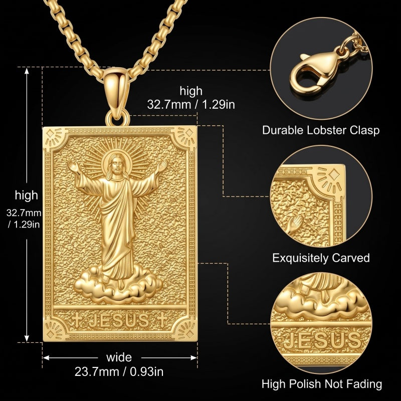 14K Gold PlatedJesus Saint Michael Saint George Saint Jude Pendant Necklace