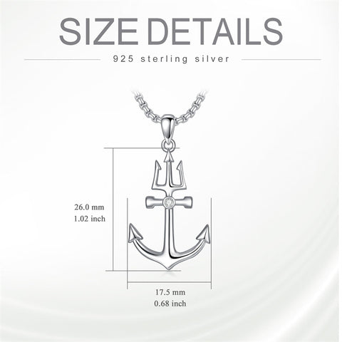 Sterling Silver Earth Swordfish Trident Compass Anchor Pendant Necklace