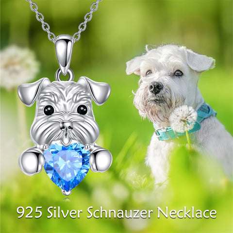 Sterling Silver Birthstone Schnauzer Pendant  Necklace