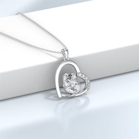 Sterling Silver Cubic Zircon Otter Pendant Necklace