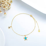 14K Gold Sea Turtle Anklet for Women  Layered Ankle Bracelet Real Gold Beach Foot Jewelry for Her