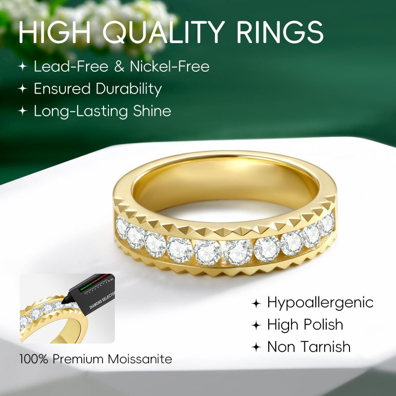 14K Gold Plated Moissanite or Lab-Grown Emerald Dainty Eternity Wedding Rings Birthday Jewelry for Her