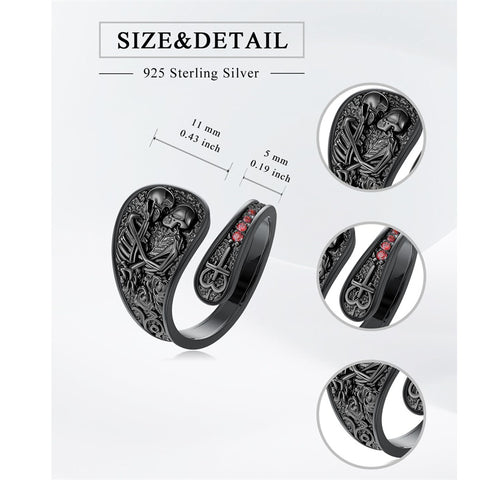 Sterling Silver Skull Couple Adjustable Spoon Ring