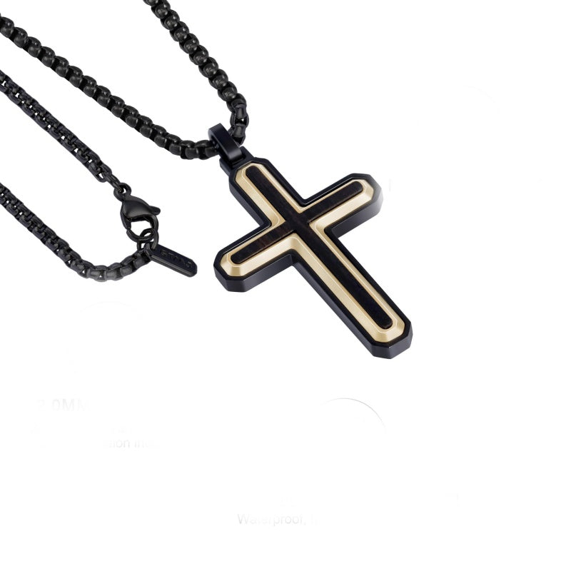 14K Gold Plated Wooden Cross Necklace Jewelry Gift for Him