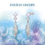 Silver Feather Dangle Earrings  925 Sterling Silver Dainty Earrings with White Opal Drop Feather Earring Gift for Wife Girlfriend Mother