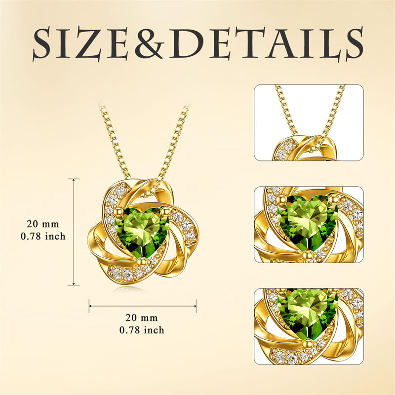 10K 14K 18K Gold 12 Months Birthstones  Love Knot Pendant Necklace