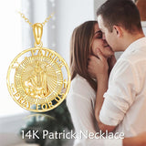 14K Real Gold Patron Saint Necklace Religious Protection Pendant 14K Solid Gold Jewelry Gifts for Men Women