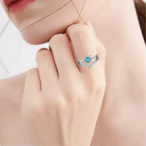 Sterling Silver Genuine Turquoise Engagement Wedding Ring Set for Women