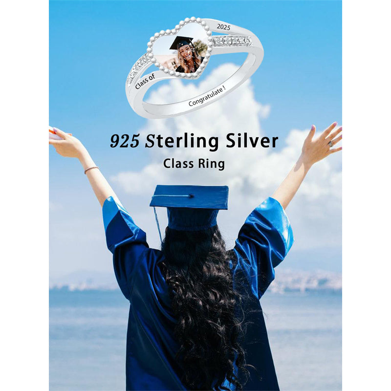 Sterling Silver Customized Photo Class Ring for Women