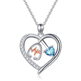 10K 14K 18K Gold Heart Birthstone Personalized Engraved Stethoscope Pendant Necklace