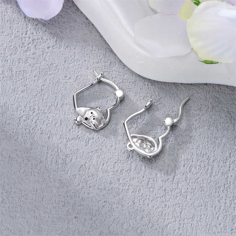Sterling Silver Fox Frog Leopard Peacock Puppy Animal Hug Hoop Earrings