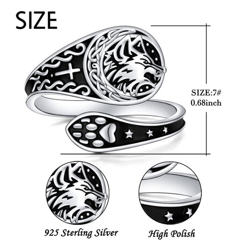 Sterling Silver Wolf Adjustable Spoon Ring