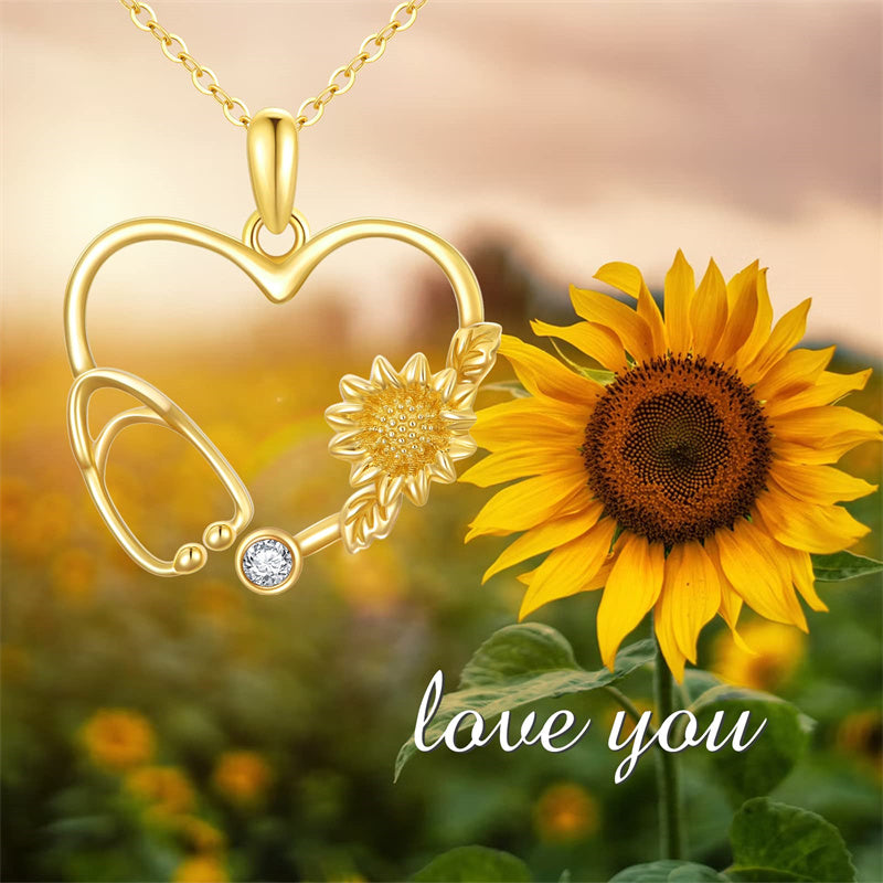 10k Yellow Gold Heart-Shaped Stethoscope Pendant - Medical Jewelry For Nurses & Doctors