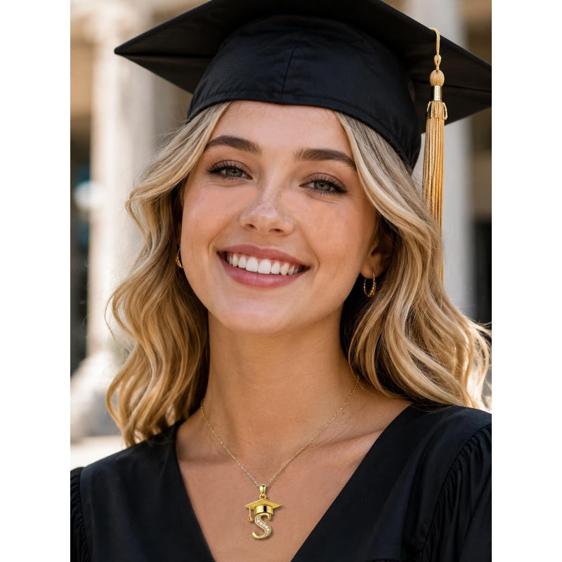 Initial  Graduation 14K Gold Plated Inspiring Grad Pendant Necklace Graduations Jewelry Gifts
