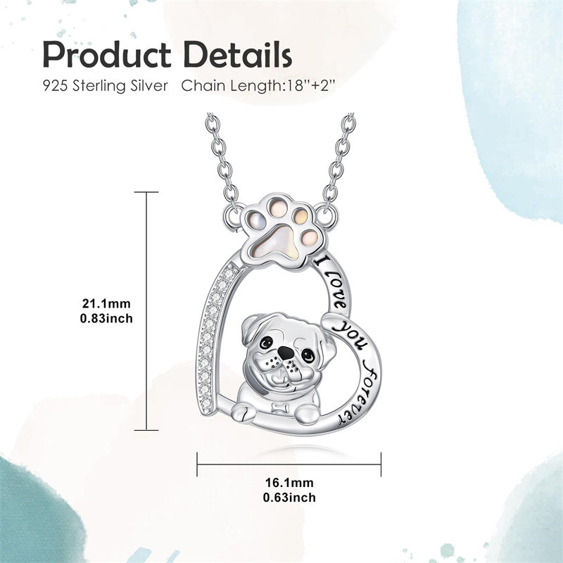 Sterling Silver Paw Print Poodle Corgi French Schnauzer Chihuahua Dachshund Golden Retriever Pug Pendant  Necklace