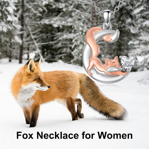 Sterling Silver 12 Month Birthstone Fox Pendant Necklace for Women