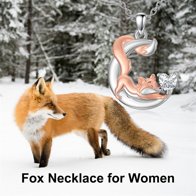 Sterling Silver 12 Month Birthstone Fox Pendant Necklace for Women