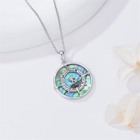 Sterling Silver Abalone Shell  Mountain Tree of Life  Compass Pendant Necklace for Women