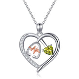 10K 14K 18K Gold Heart Birthstone Personalized Engraved Stethoscope Pendant Necklace