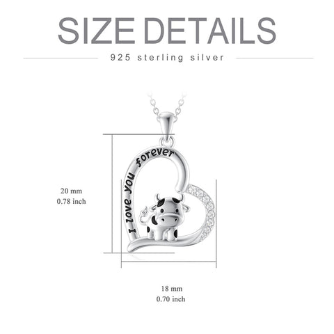 Sterling Silver Cow Pendant Necklace with Engraved