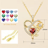 10K 14K 18K Yellow Gold  Birthstone Sunflower Pendant Necklace Engraved with You Are My Sunshine