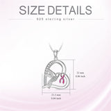 Sterling Silver Cubic Zircon Hummingbird Cancer Awareness Pendant Necklace Gifts for Women