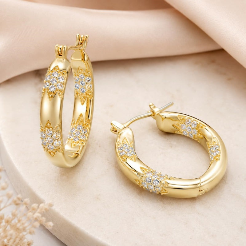 14K Gold Plated Cubic Zircon Hoop Earrings