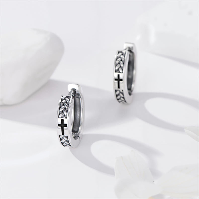 Sterling Silver Cross Celtic Knot Turquoise Hoop Earring for Men