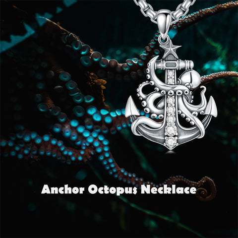 Sterling Silver Earth Swordfish Trident Compass Anchor Pendant Necklace