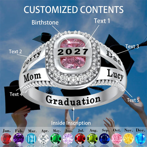 Sterling Silver Customizable Birthstone Engraved High School College Graduation Class Ring