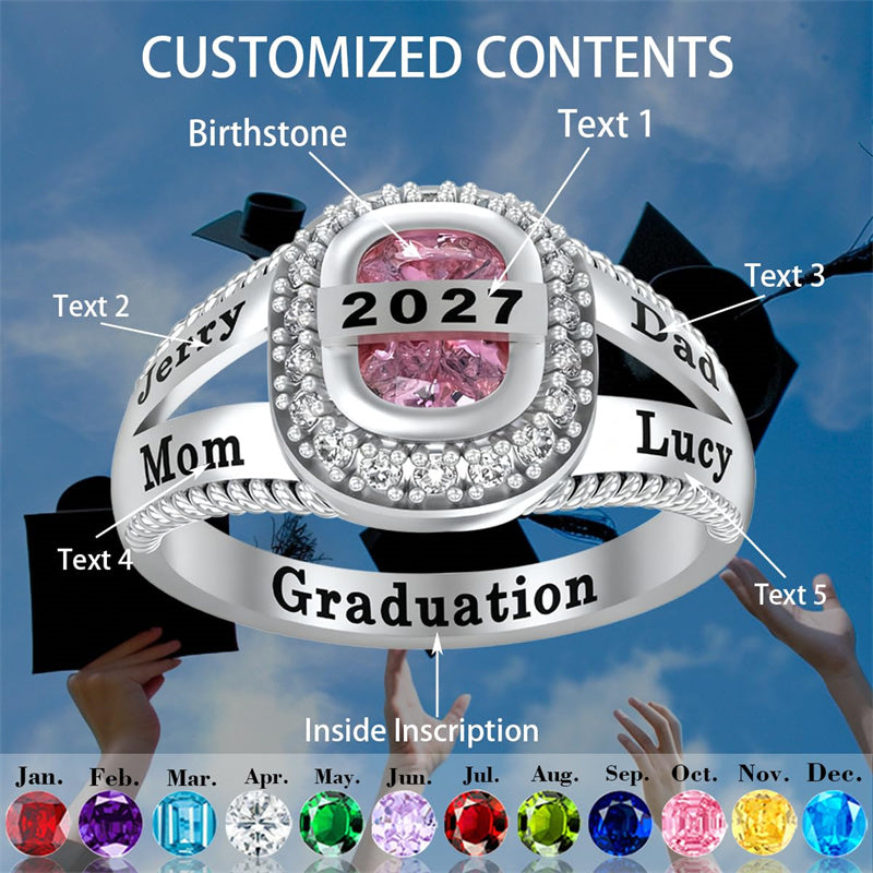 Sterling Silver Customizable Birthstone Engraved High School College Graduation Class Ring
