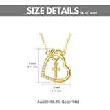14K l Gold Heart Cubic Zirconia Cross Heart Pendant Necklace