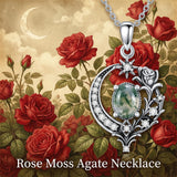 Sterling Silver Moss Agate Celtic Knot Rose Claddagh Filigree Pendant Necklace