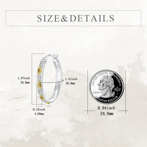 Sterling Silver Sunflower Hoop Earrings
