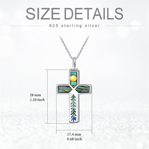 Cross Urn Necklaces for Ashes 925 Sterling Silver Cremation Jewelry with Funnel Filler Kit Abalone Ashes Necklace for Women Men Pets