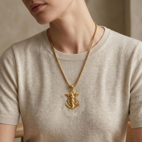 Christian Religious Medal Amulet 14K Gold Plated Pendant  Necklace