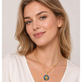 14K Gold Plated Blue Crystal Saint Protection Pendant Necklace Amulet Baptism Gift