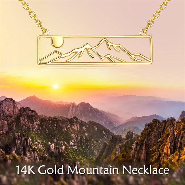 Yellow Gold Mountain Necklace 14k Gold Inspirational Bar Pendant Necklace Sun and Mountain Necklace Jewelry Gifts for Women Girls