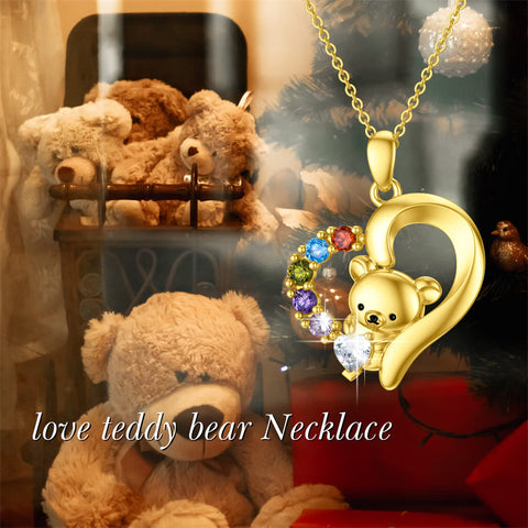 14K Real Gold Bear Necklace for Women Yellow Gold Cute Animal Necklace Jewelry Gift for Birthday Christmas Gold Chain 16"-18"