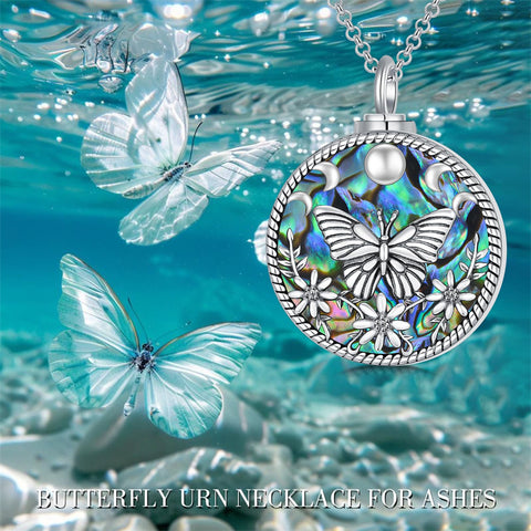 Sterling Silver Abalone Shell Bee Butterfly Dragonfly Urn Necklace for Ashes