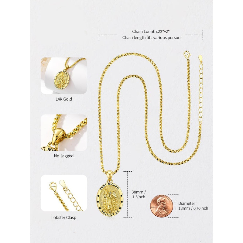 Patron Saint Medals Protection  14K Gold Plated Necklace for Men