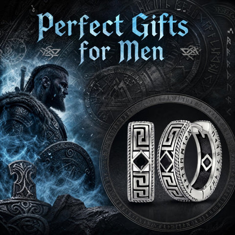 14K Gold Plated  Cubic Zircon Norse Viking Runes Hoop Earrings Viking Jewelry Gift for Men