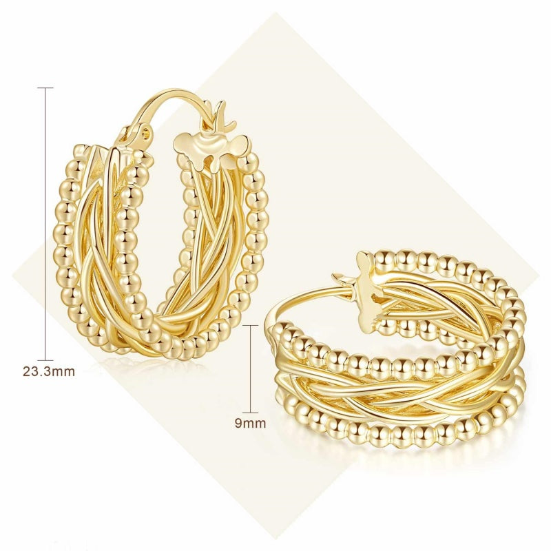14K Gold Plated Twisted Chunky Hoop  Earrings for Women
