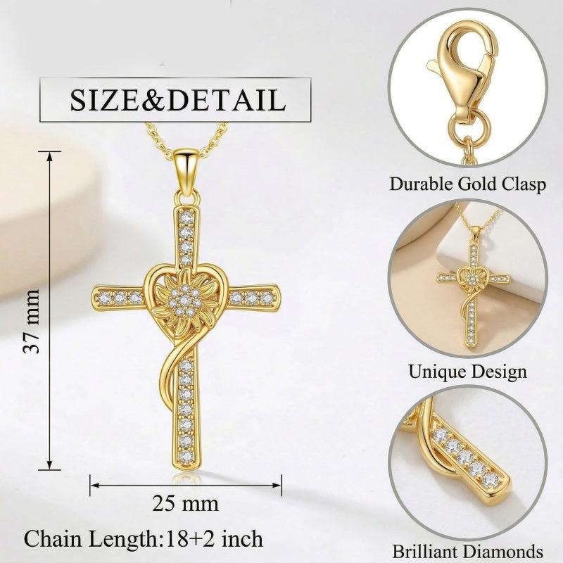 14K Gold Plated Cross Necklace for Women