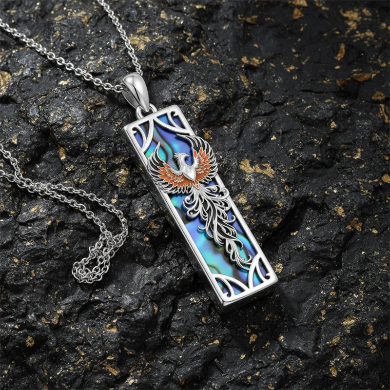 Sterling Silver Abalone Shell Bar Cardinal Bee Butterfly Hummingbird Dragonfly Phoenix Pendant Necklace for Women
