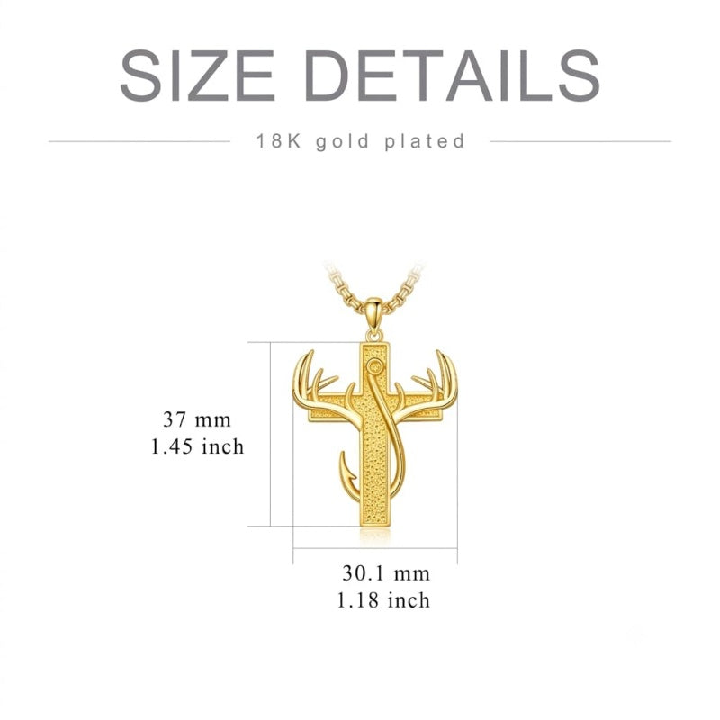 14K Gold Plated Cross Pendant Necklace for Men Religious Jewelry Christian Gift