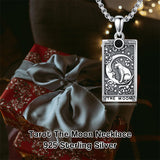 Sterling Silver Obsidian Lover Justice Cat Sun Moon Tarot Card Pendant Necklace
